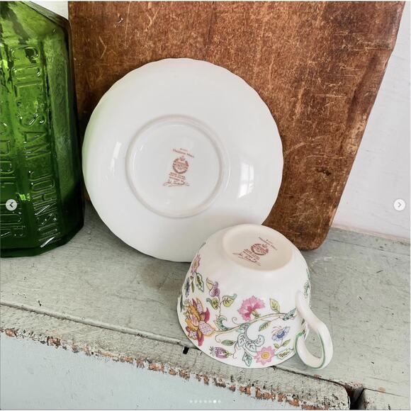 Vintage Teacup Saucer Minton England Bone China Swirl Floral Haddon Hall Pattern - Picture 6 of 8